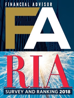 Financial Advisor RIA Survey and Ranking 2018 cover with bold typography and dynamic background design.