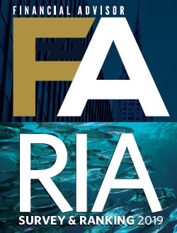 Financial Advisor RIA Survey & Ranking 2019 cover with cityscape and fish background