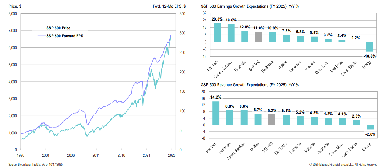 S&P 500 price, earnings, revenue trends and expectations.