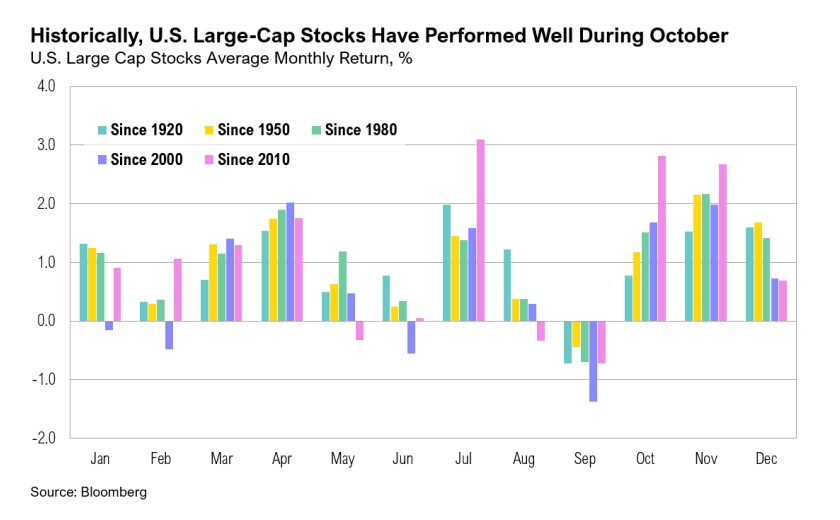 U.S. large-cap stocks average monthly returns graph.