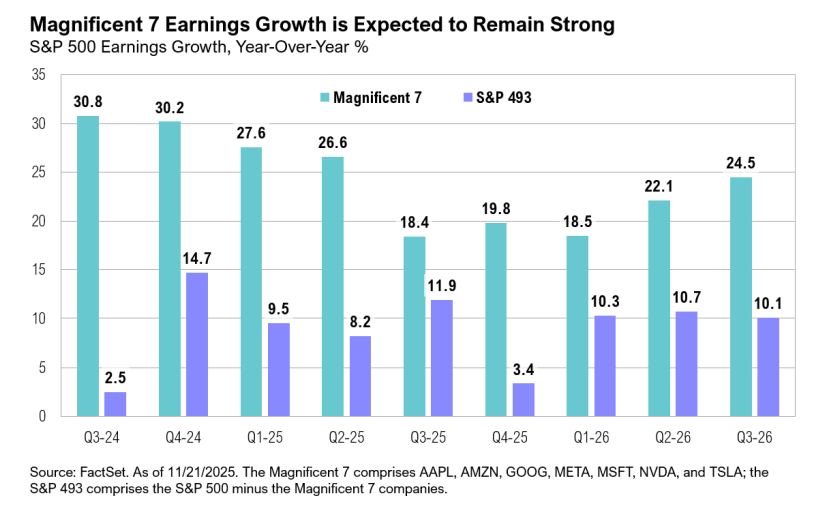 Chart of Magnificent 7 vs. S&P 493 growth