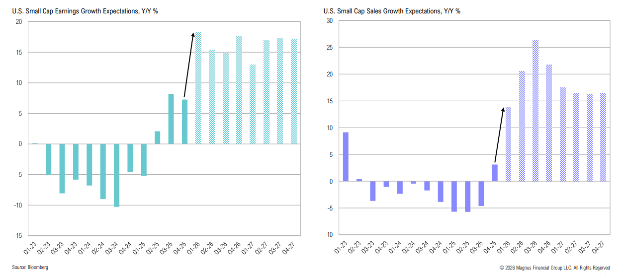 U.S. small cap earnings and sales growth chart