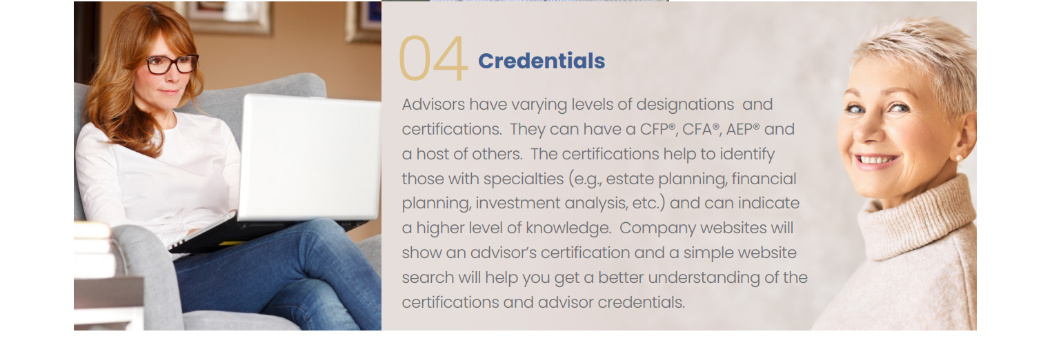 Financial advisor credentials information with professional women